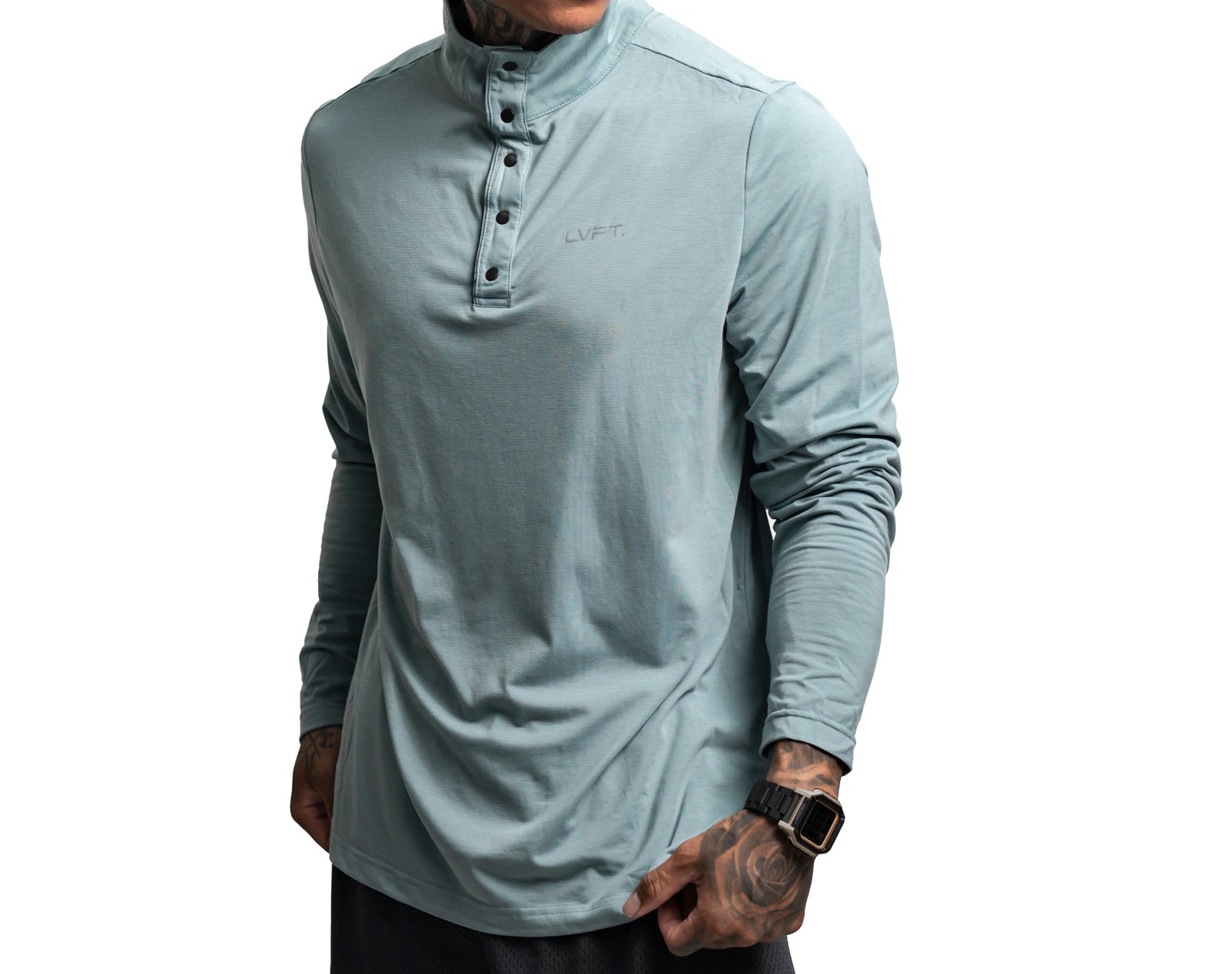 Performance Snap Henley - Seafoam Blue