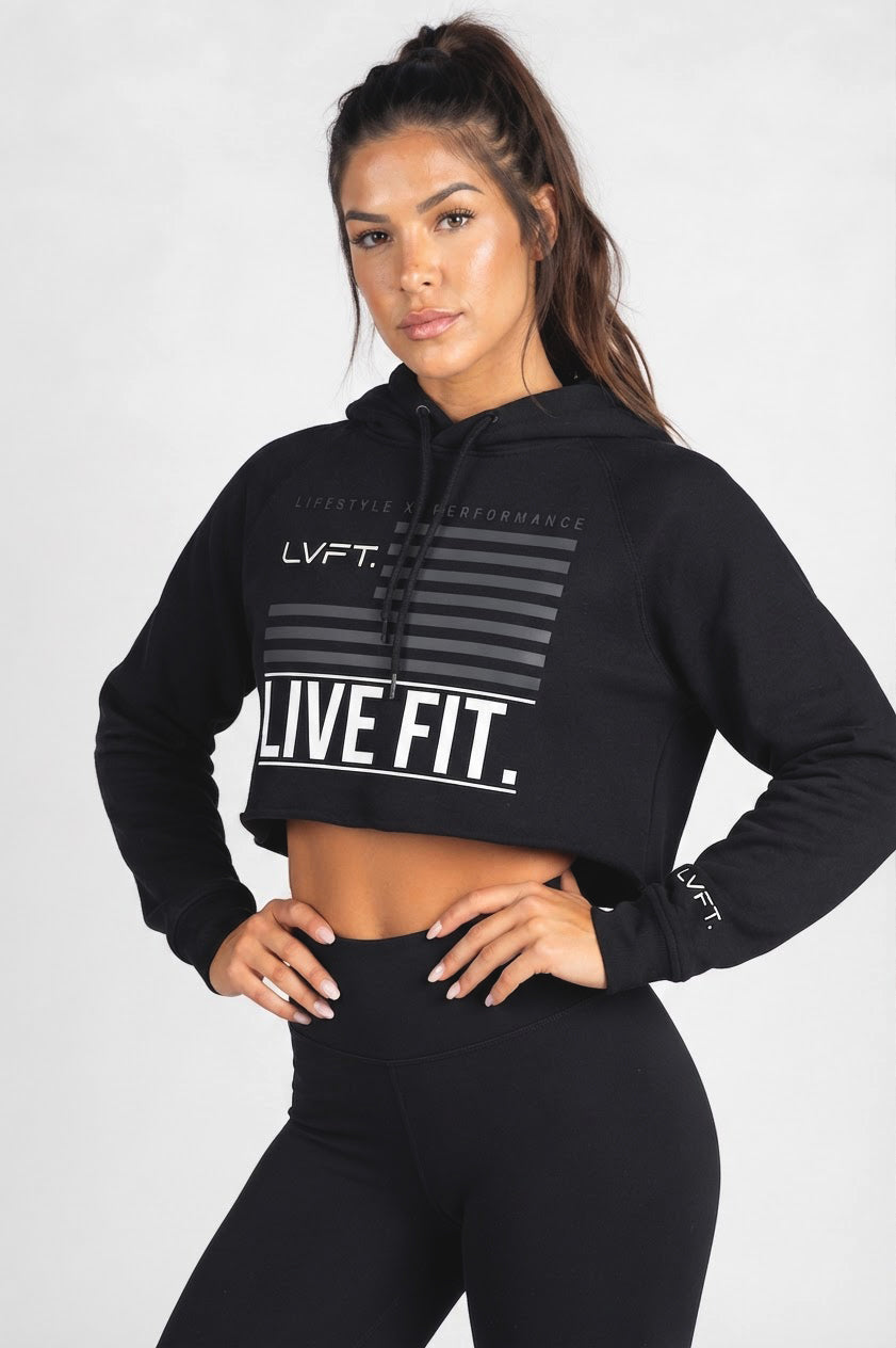 LVFT Cropped Flag Hoodie - Black