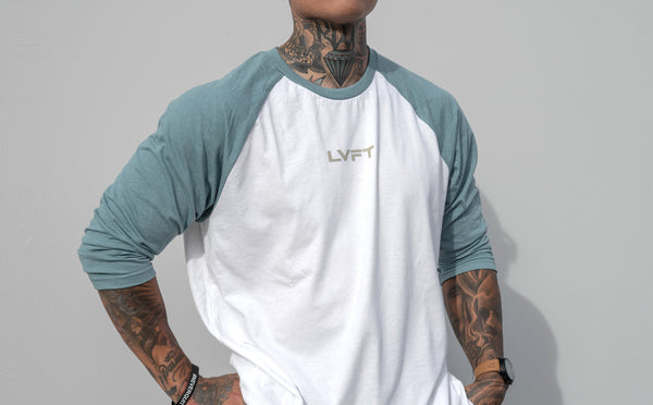 Slate Raglan Tee - Teal White - Live Fit. Apparel