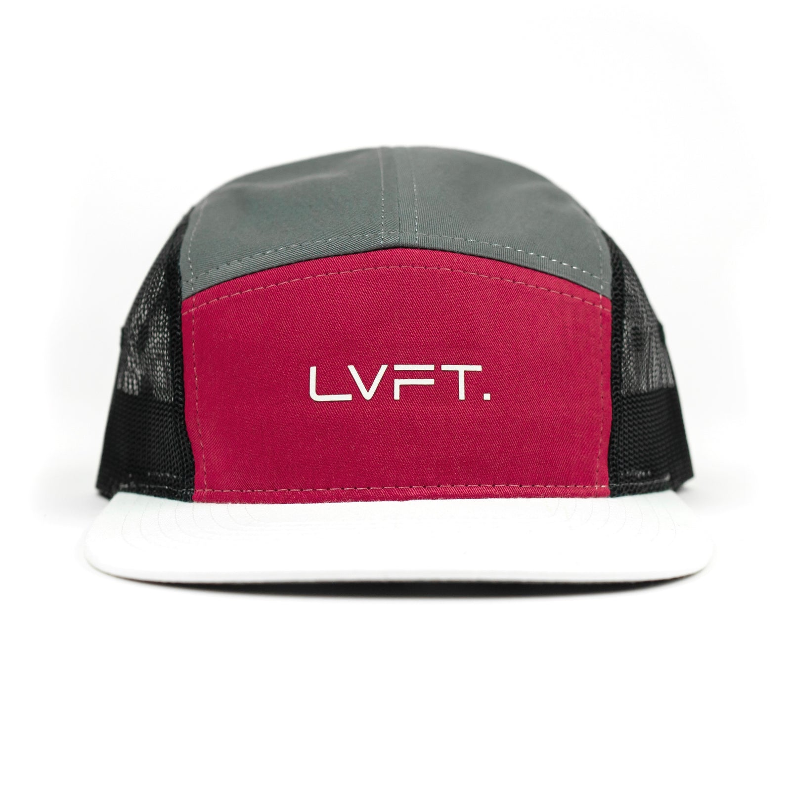 Mesh 5 Panel Camper Cap - Maroon / Grey / Black / White