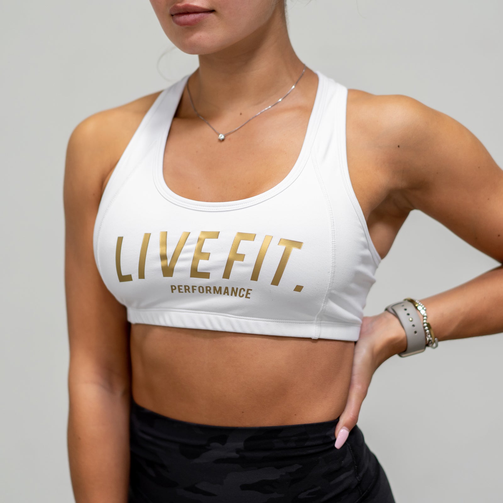 Live Fit Apparel Gold Edition Sports Bra - White - LVFT