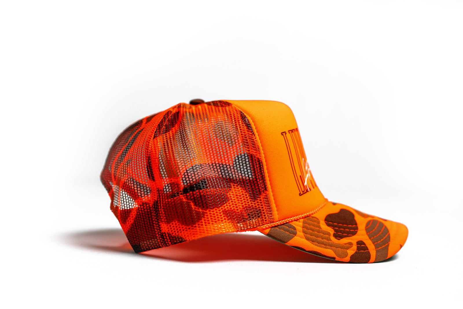 5 Panel Foam Trucker Hat - Orange Neon Camo