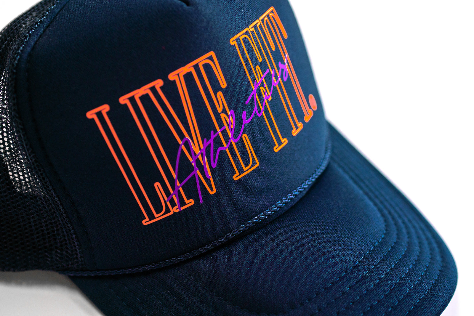 5 Panel Foam Trucker Hat - Navy / Orange
