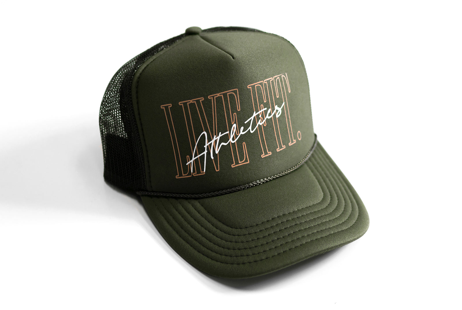 5 Panel Foam Trucker Hat - Olive/Gold