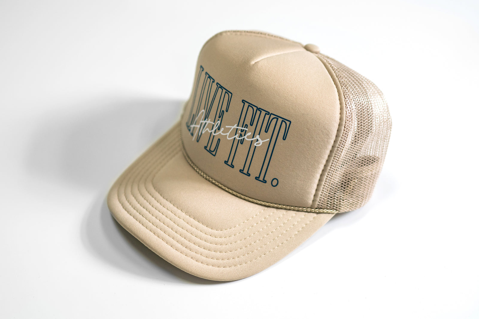 5 Panel Foam Trucker Hat - Khaki/Teal/White