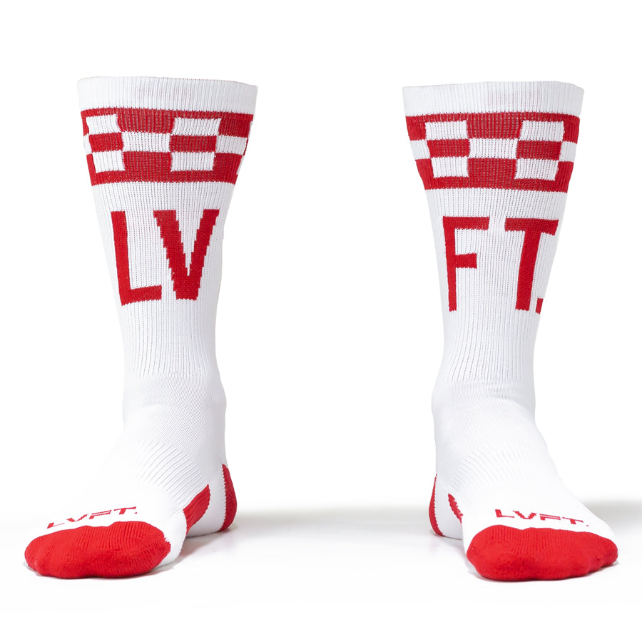 Live Fit Apparel Checker Socks - White/Red - LVFT