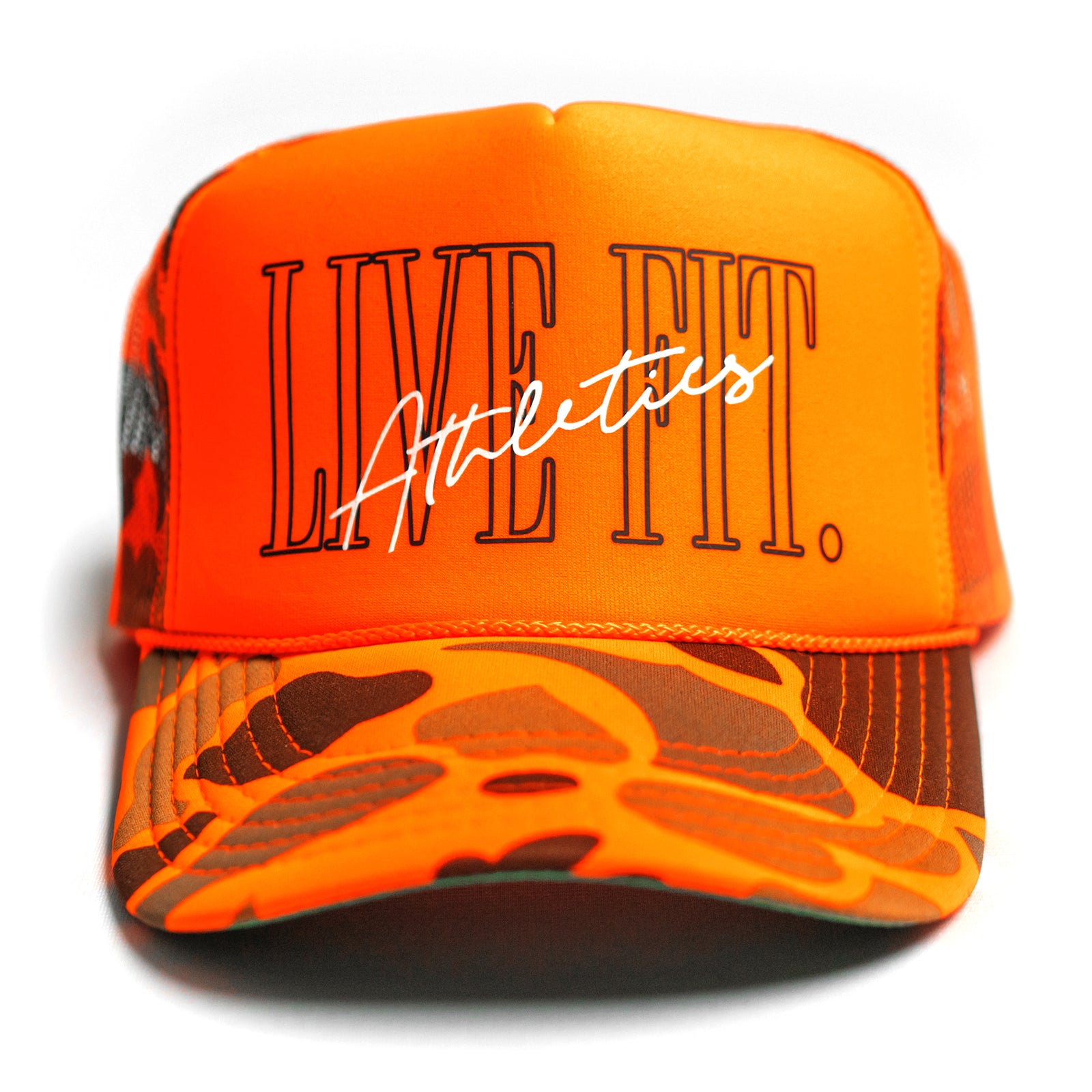 5 Panel Foam Trucker Hat - Orange Neon Camo