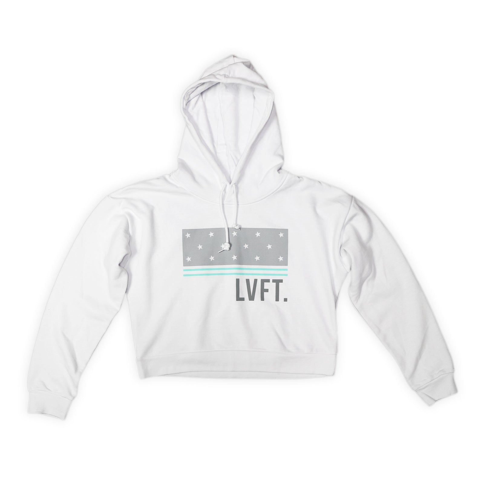 Live Fit Apparel Block Stars Crop Hoodie- White/Teal - LVFT