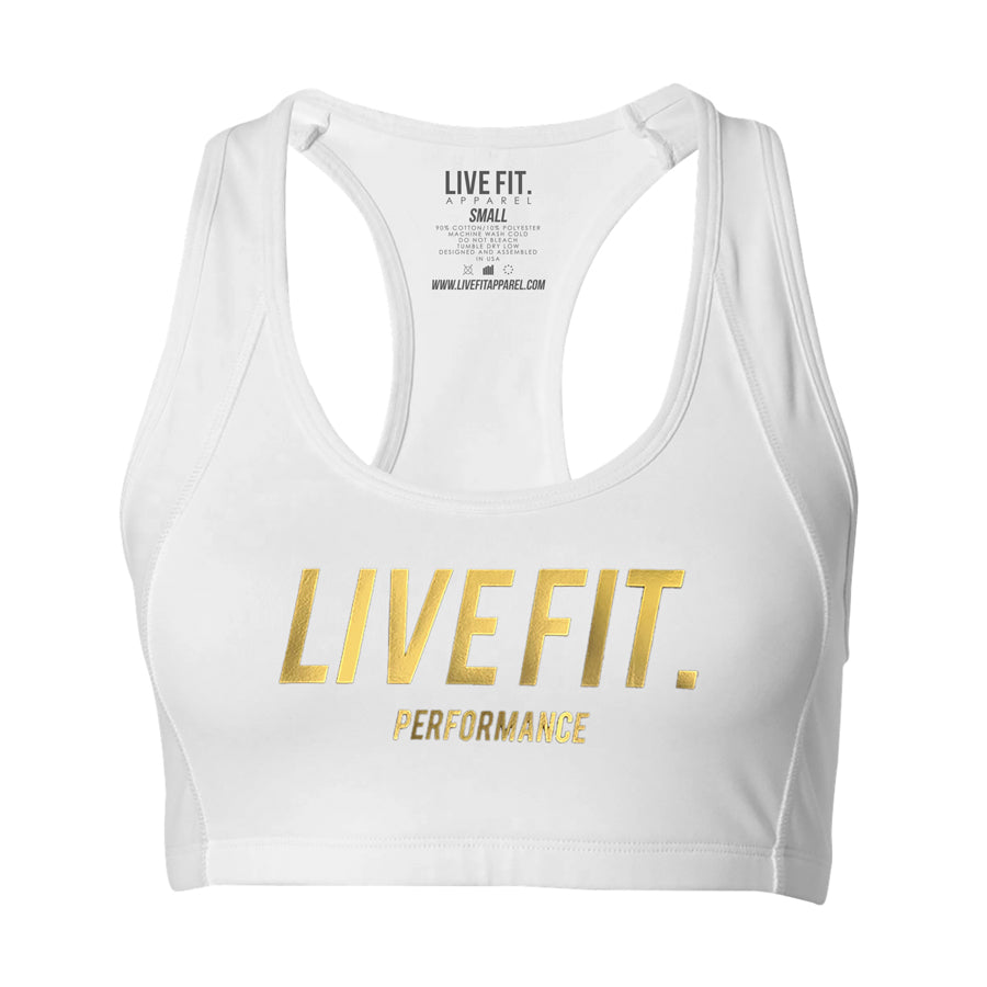 Live Fit Apparel Gold Edition Sports Bra - White - LVFT
