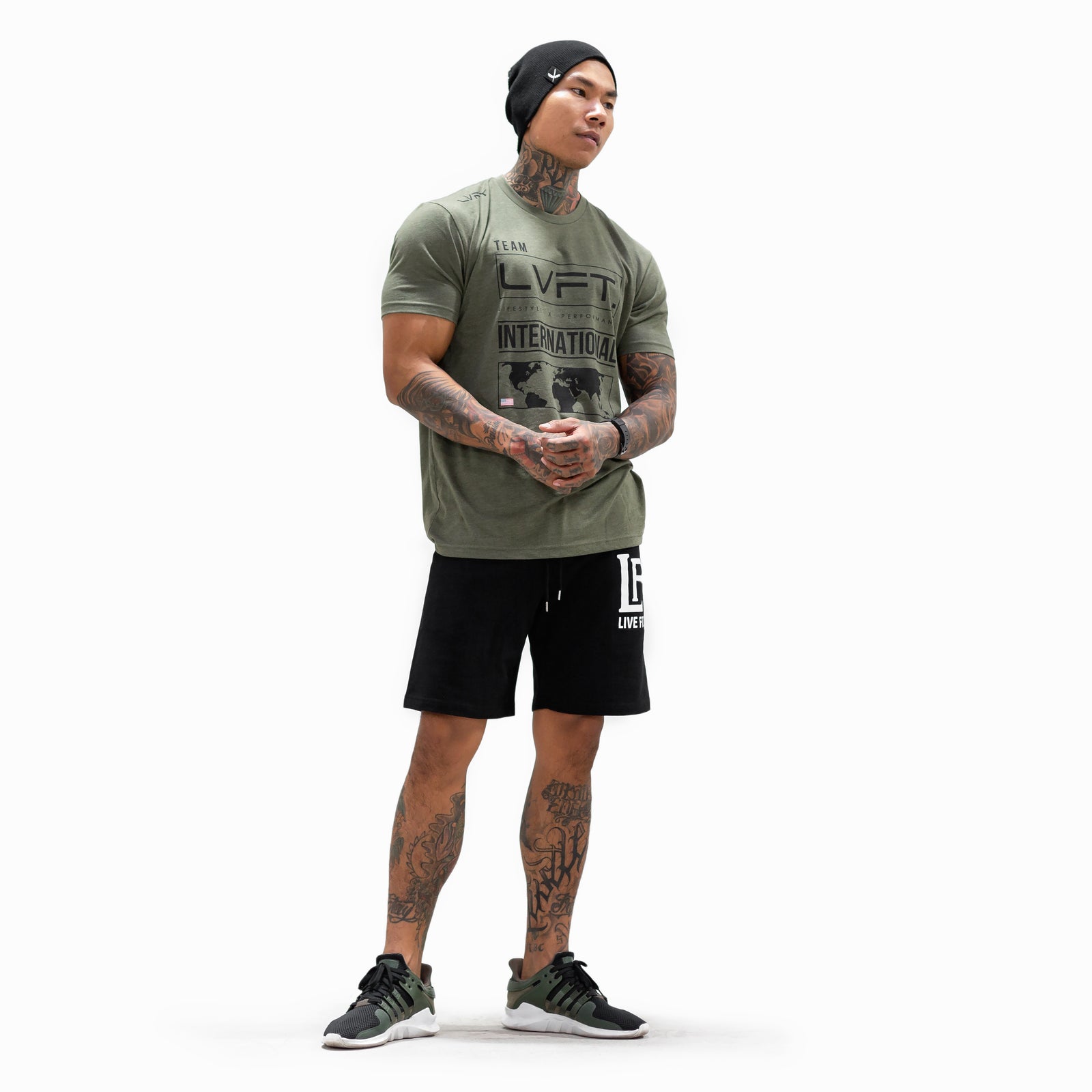Live Fit Apparel International Tee- Olive / Black - LVFT