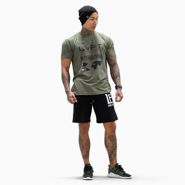 International Tee- Heather Grey/Black, Live Fit Apparel