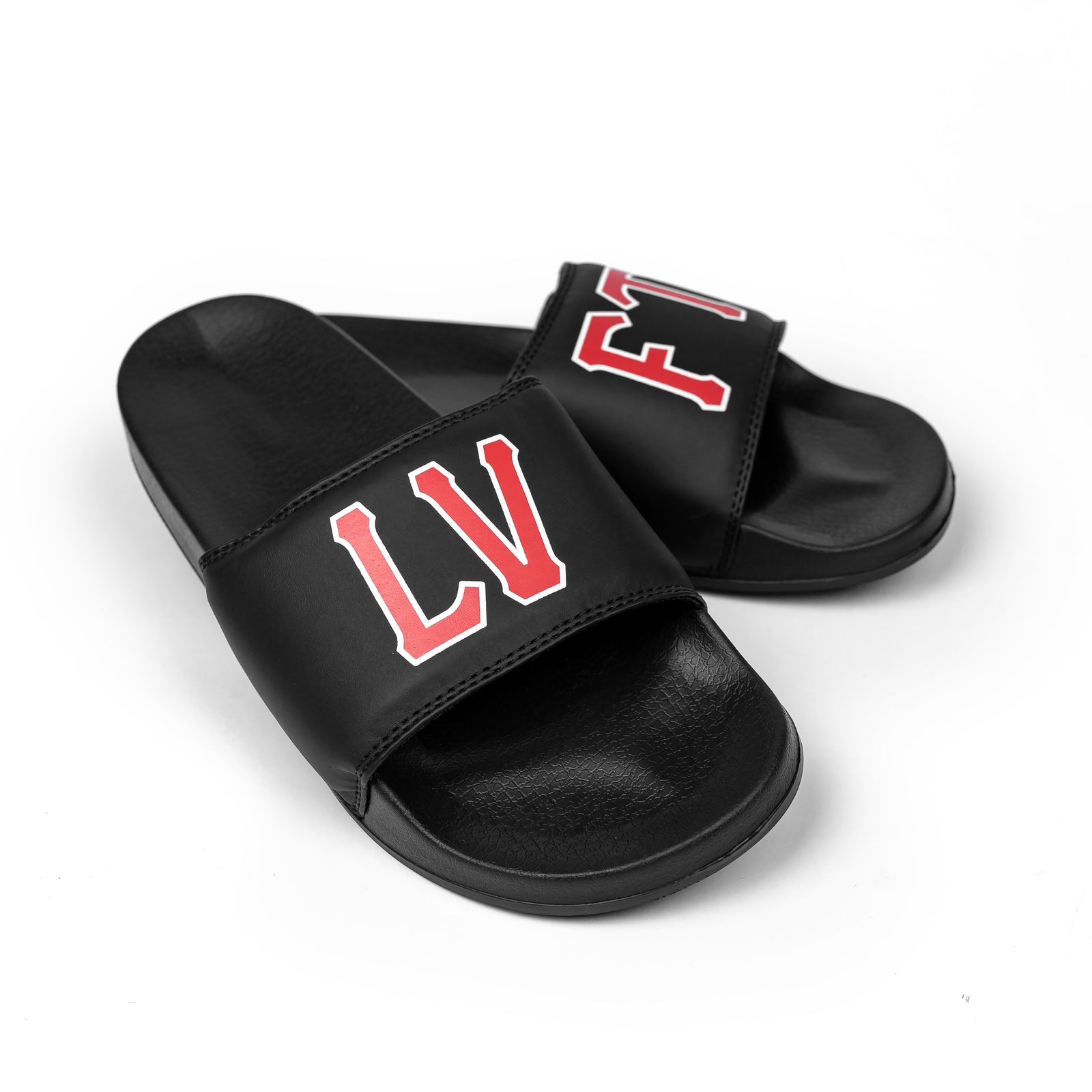 Live Fit Apparel LVFT. Varsity Slides - Black/Red - LVFT
