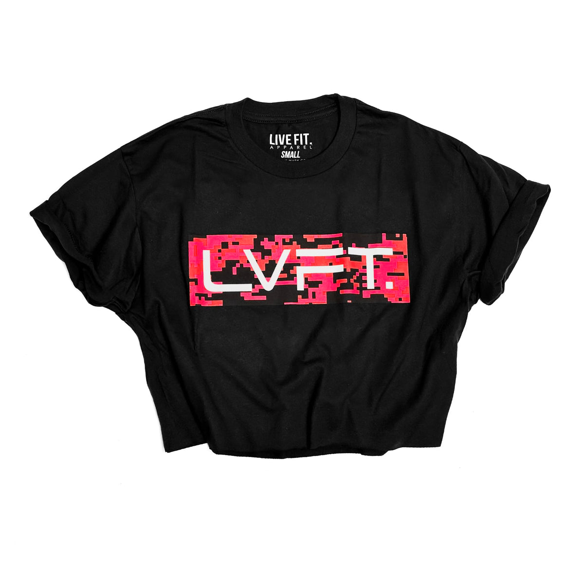 Digital Camo Crop Tee- Black / Red