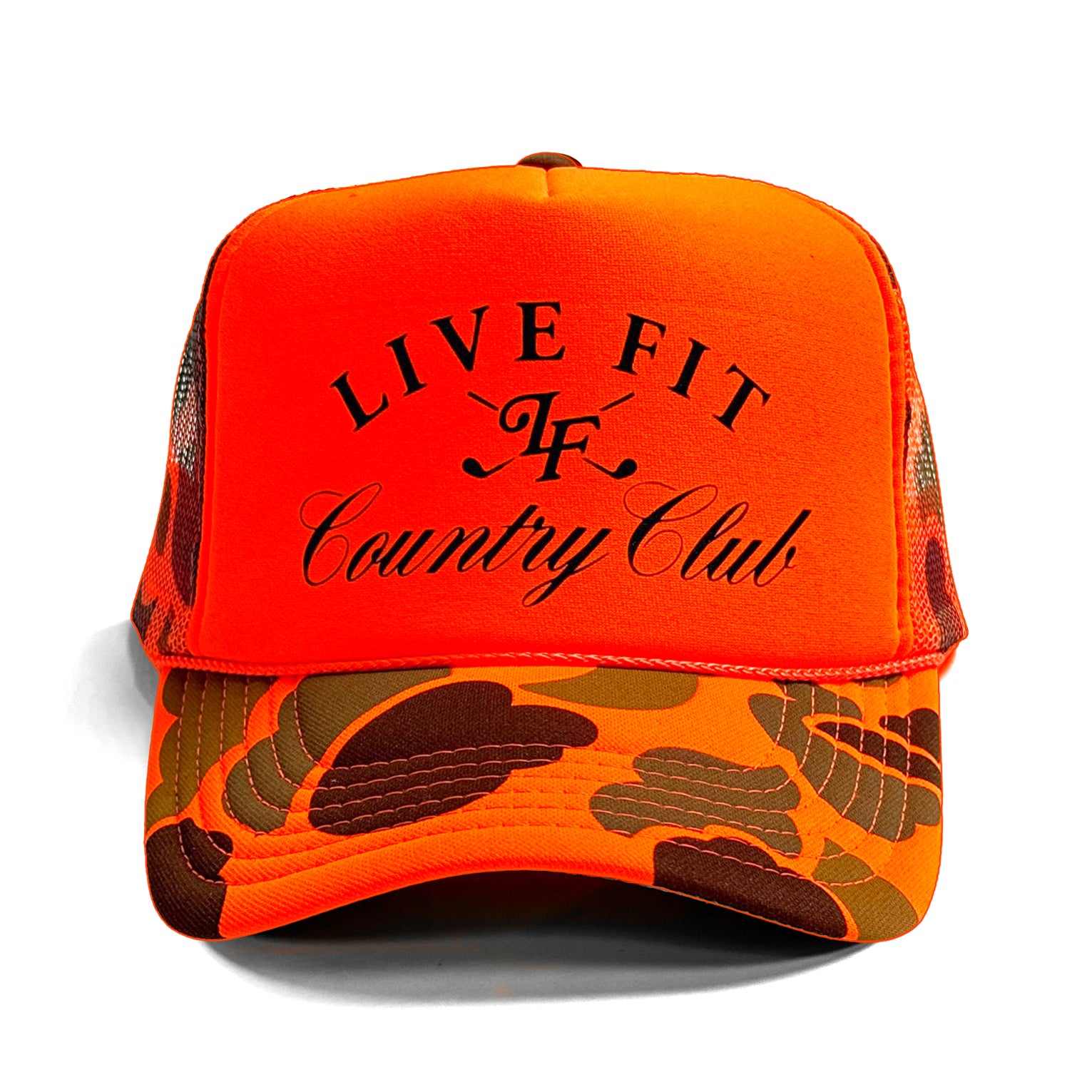 Country Club Foam Trucker Cap - Orange Neon Camo