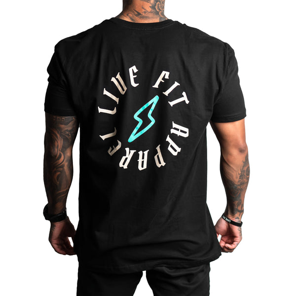 Electric Tee - Black / Teal - Live Fit. Apparel