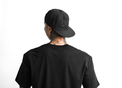 Blackout 5 Panel Flat Bill Rope Cap - Black