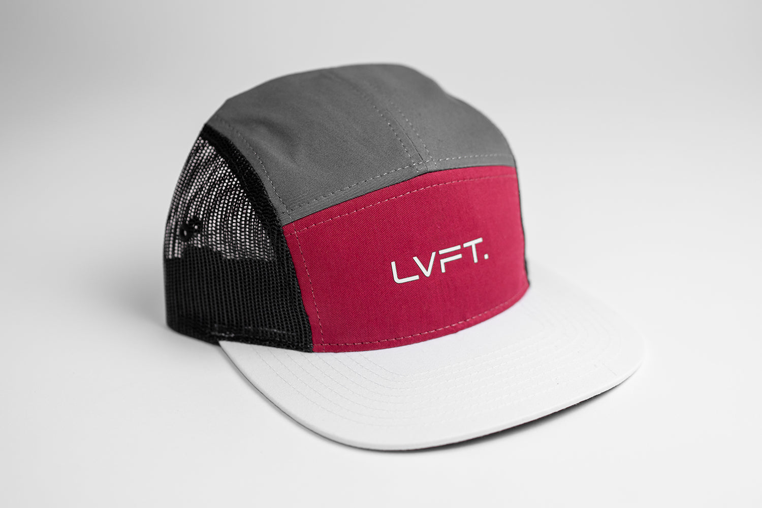 Mesh 5 Panel Camper Cap - Maroon / Grey / Black / White