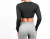 Micro Ribbed Athletic Cropped Long Sleeve - Black