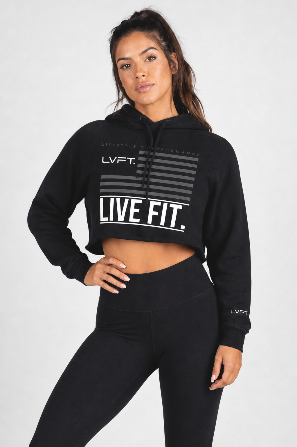 LVFT Cropped Flag Hoodie - Black