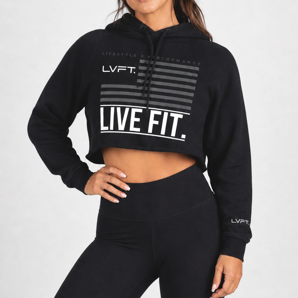 LVFT Cropped Flag Hoodie - Black