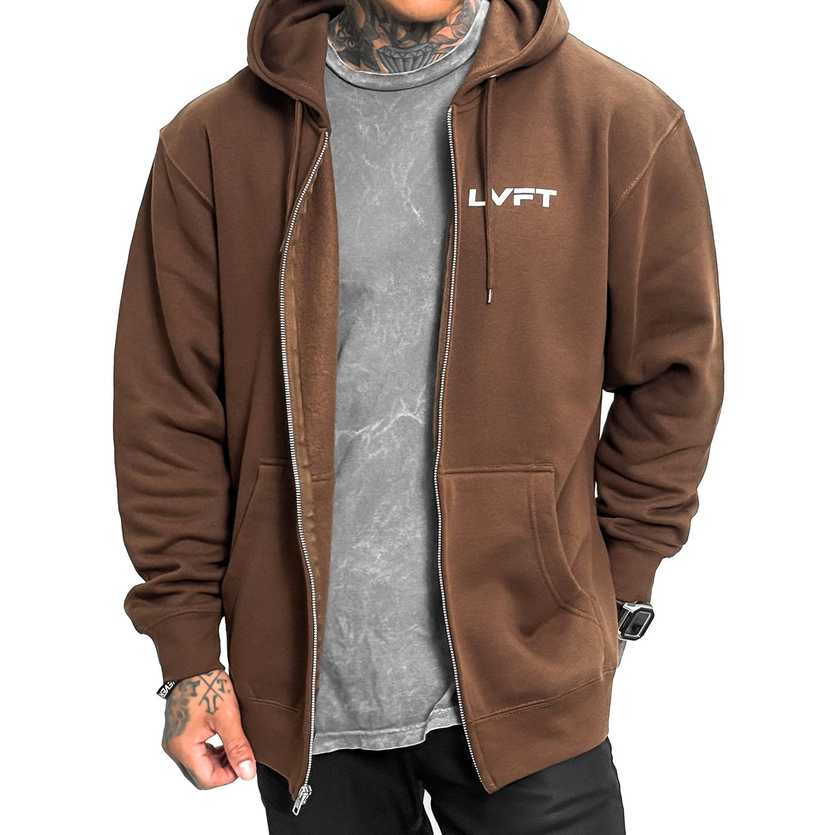 Slate Zip Up Hoodie - Chestnut