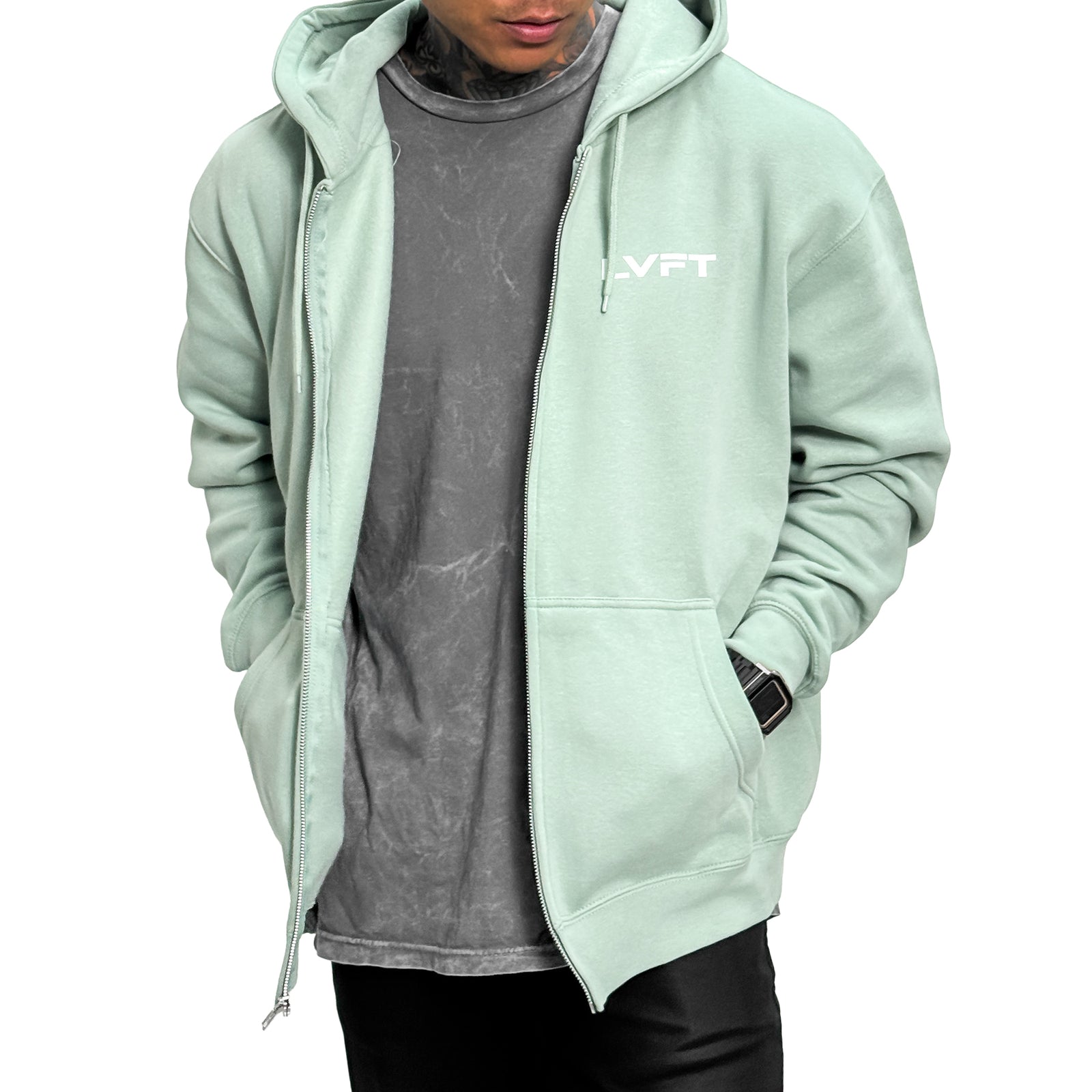 Slate Zip Up Hoodie - Seafoam
