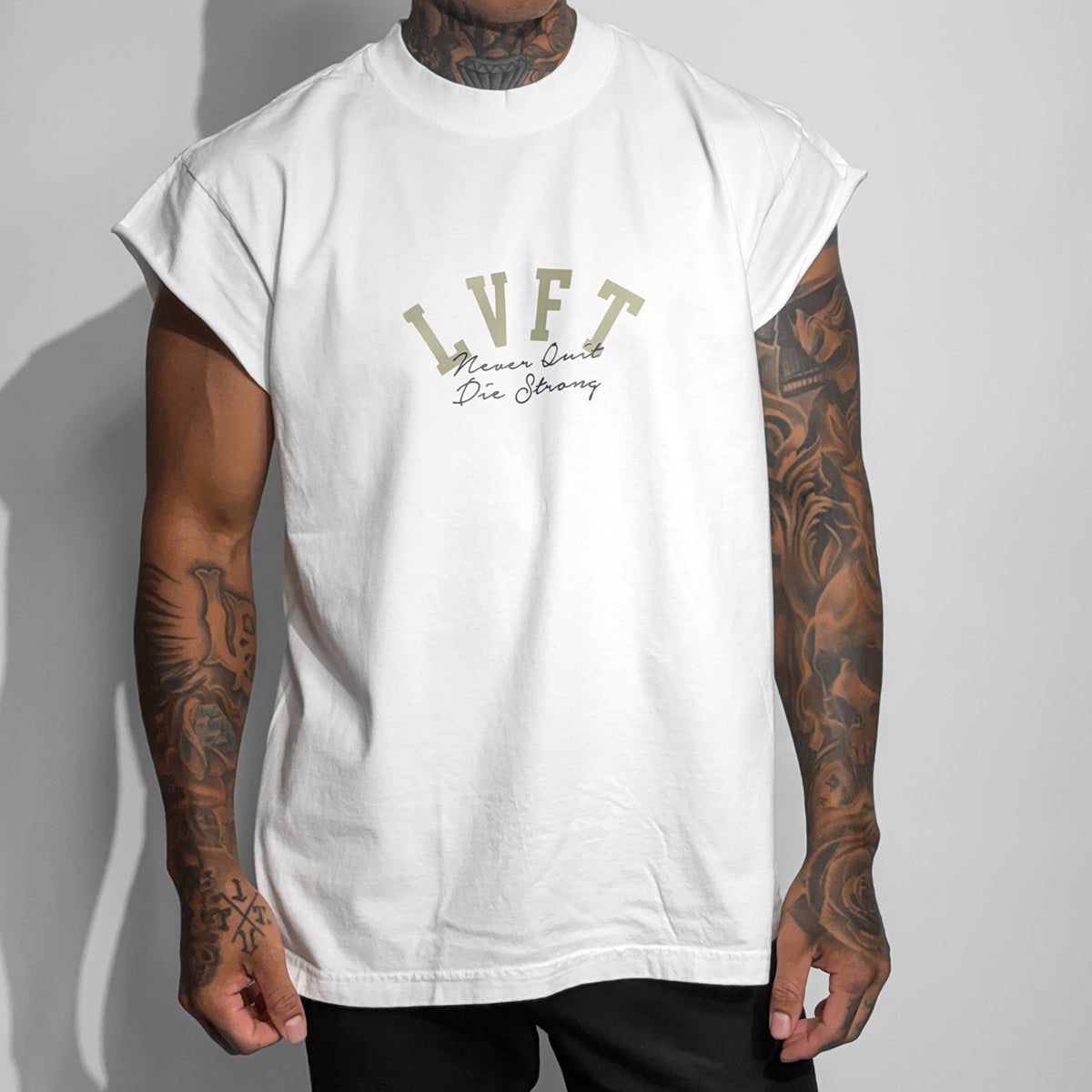 Die Strong Half Sleeve Muscle Tee - White