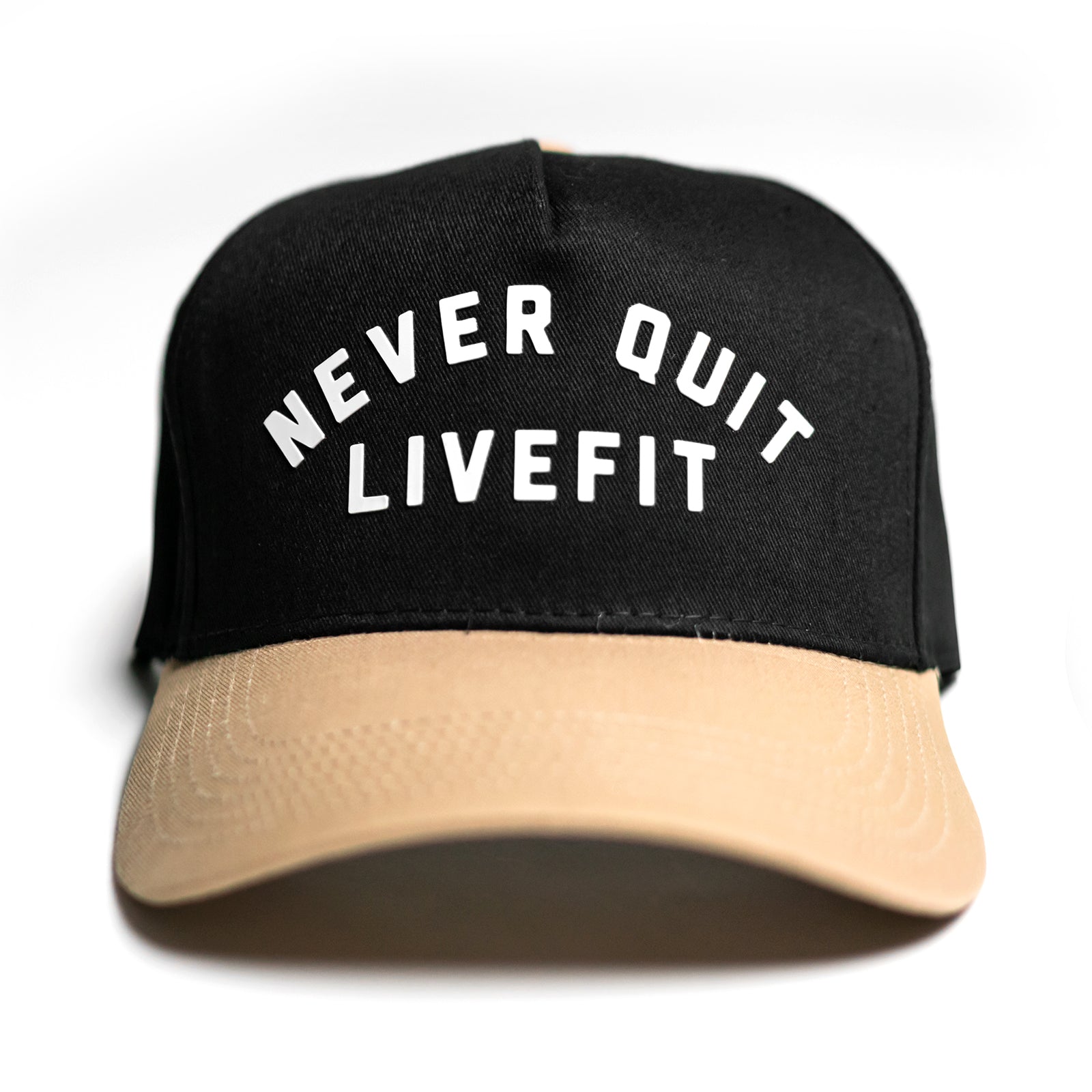 Never Quit 5 Panel Cap - Black / Beige