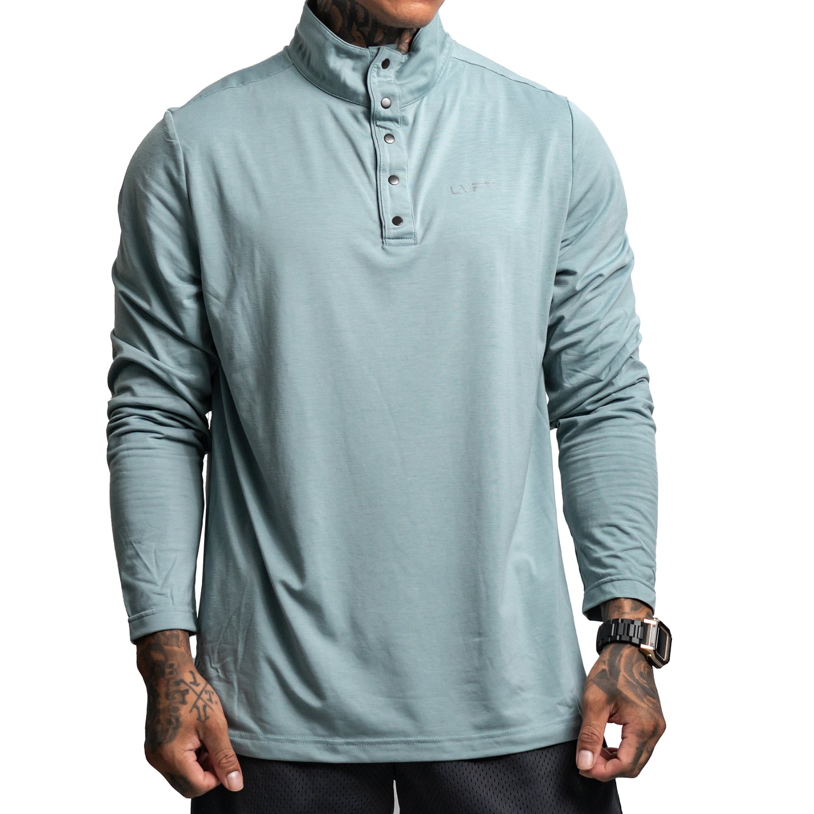 Performance Snap Henley - Seafoam Blue