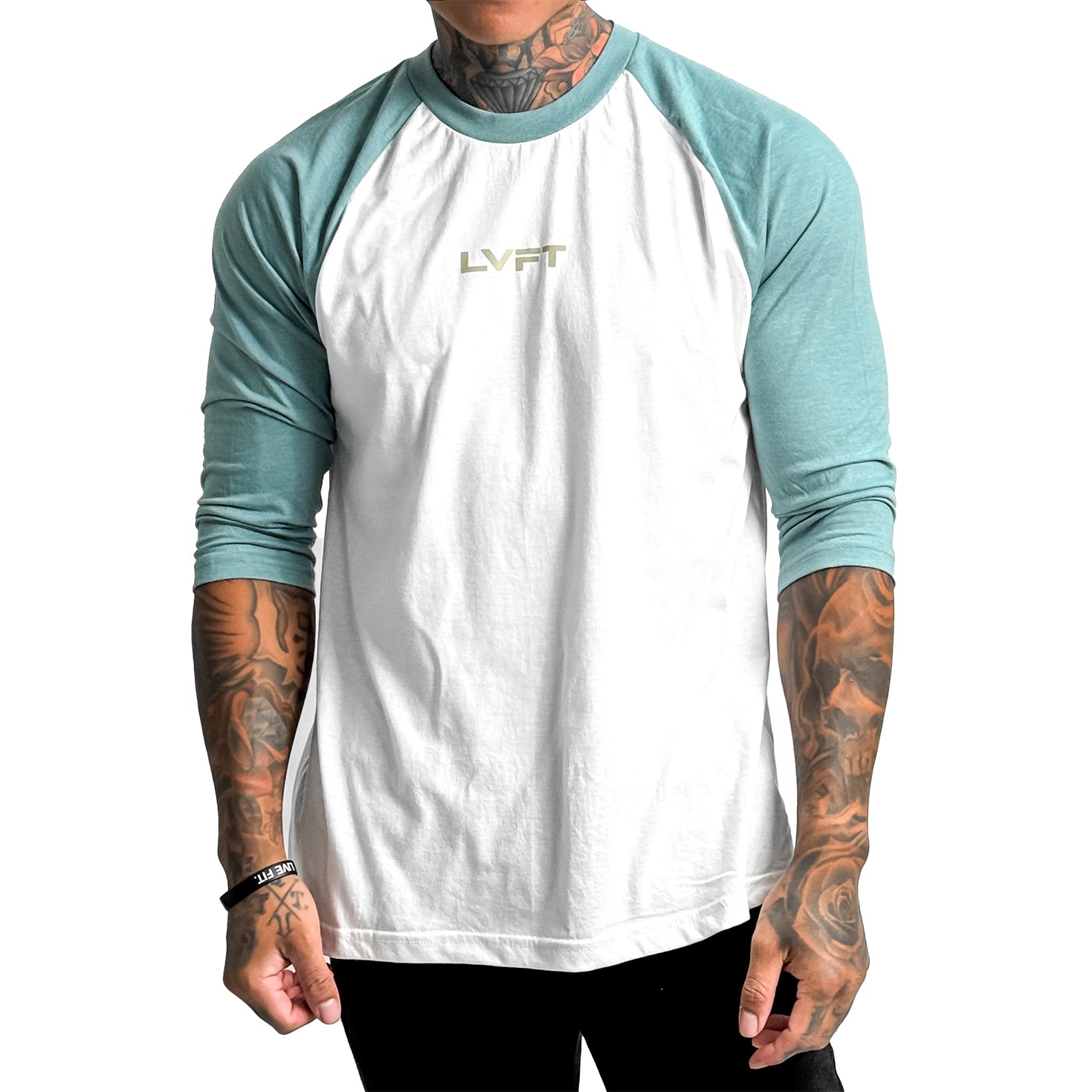 Slate Raglan Tee - Teal White