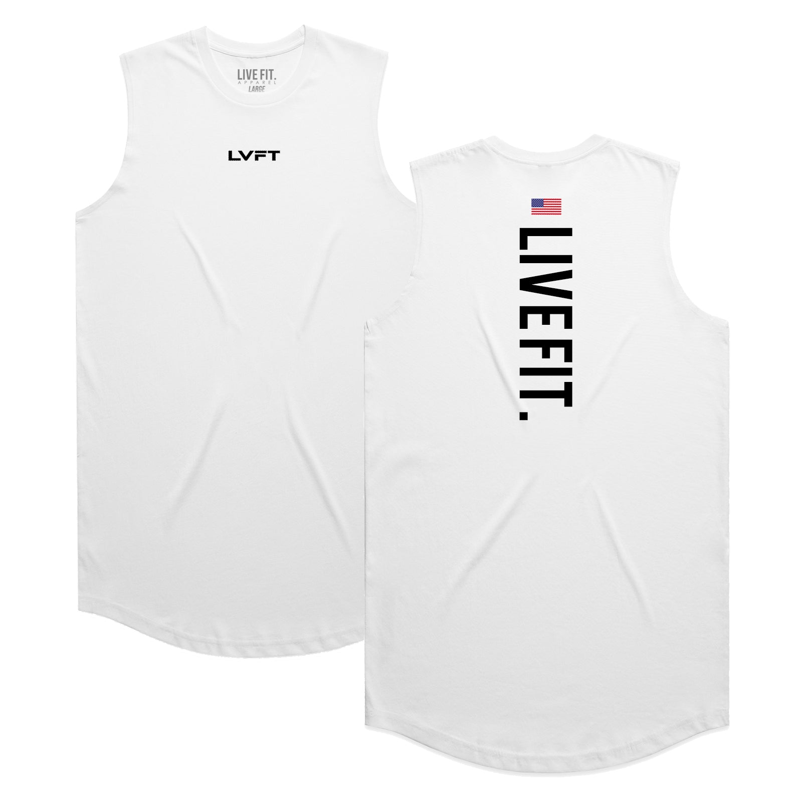 TEAM LIVE FIT USA Scallop Muscle Tank - White - Live Fit. Apparel