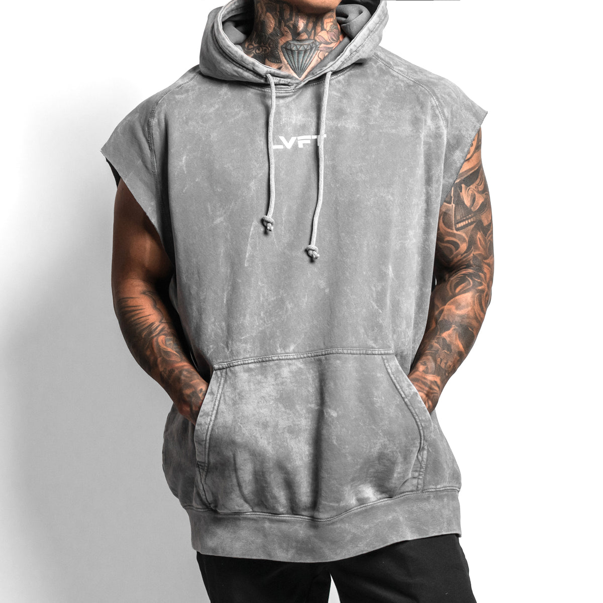 Vintage Sleeveless Slate Hoodie - Stone