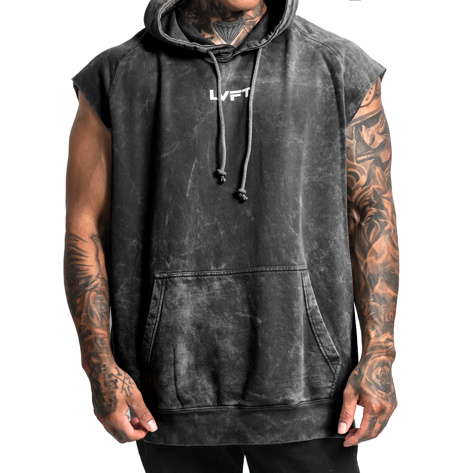 Vintage Sleeveless Slate Hoodie -Black