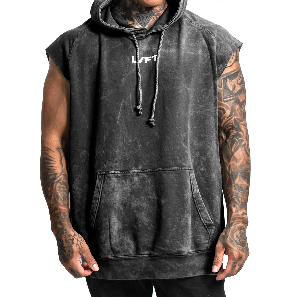 Vintage Sleeveless Slate Hoodie -Black
