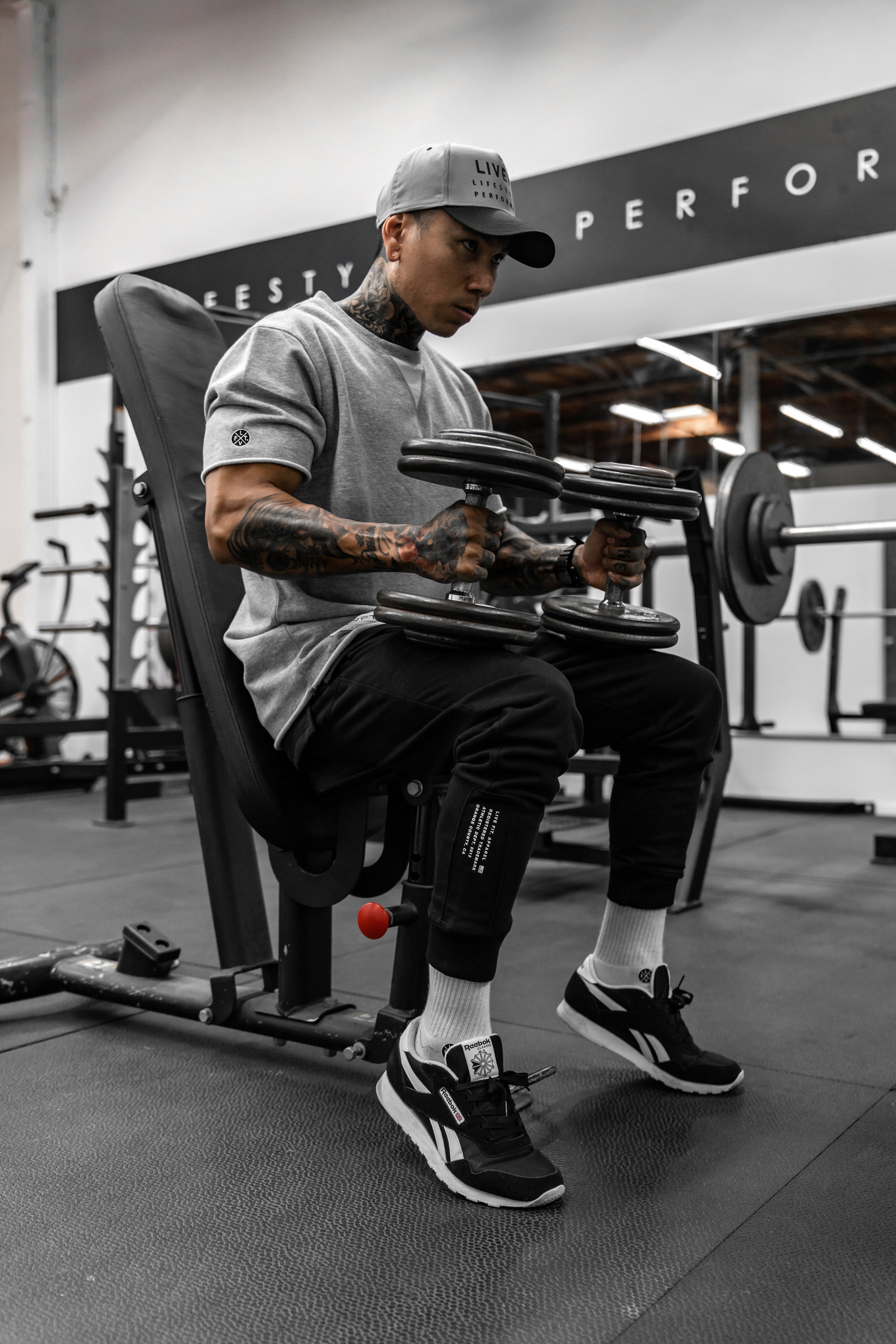 International Tee- Heather Grey/Black, Live Fit Apparel