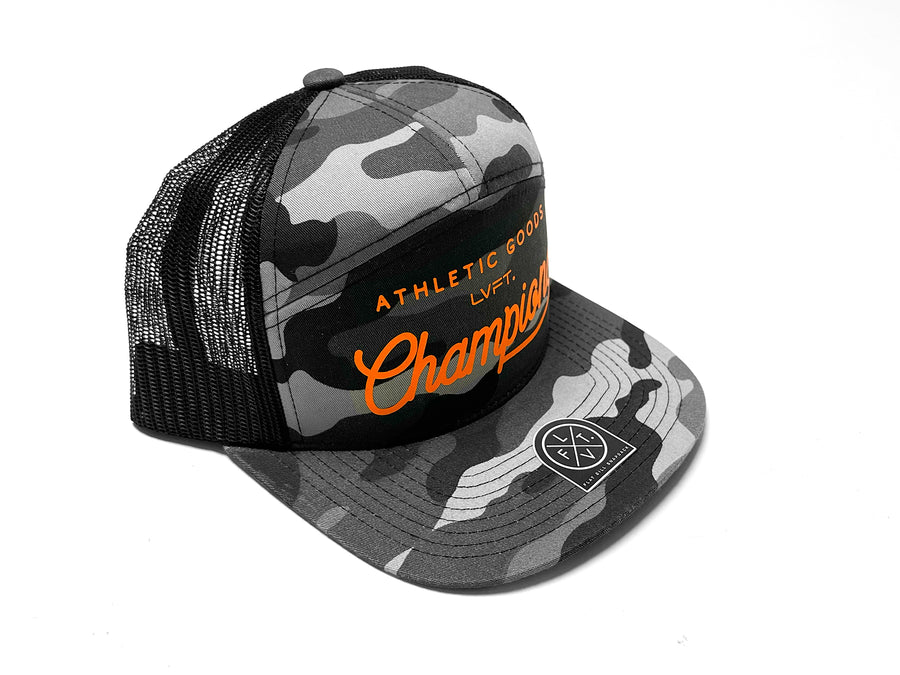 Champions 7 Panel Trucker Snapback - Black Camo