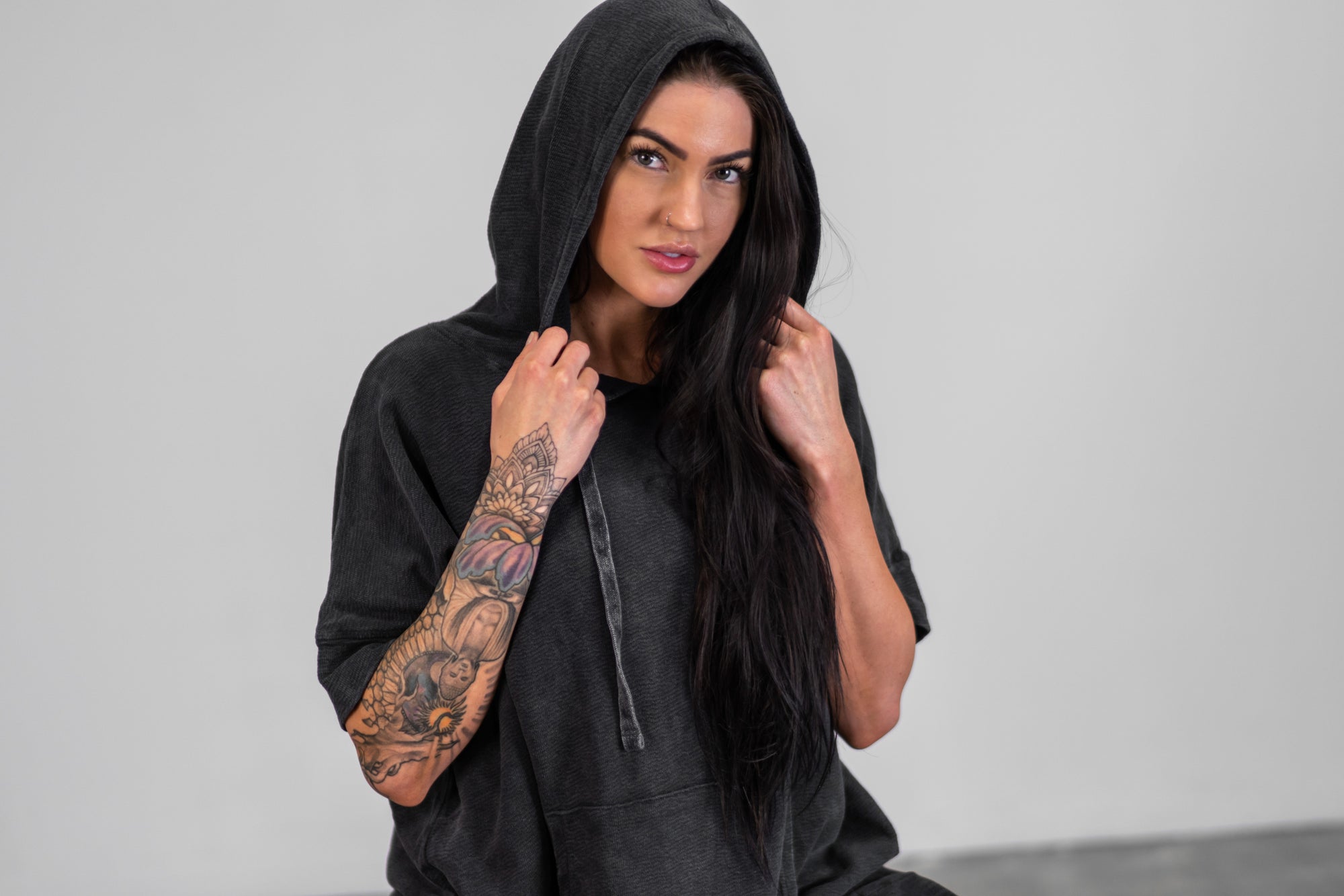 Oversized Vintage Short Sleeve Hoodie - Vintage Black - Live Fit. Apparel