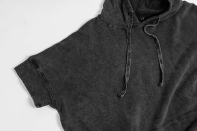 Oversized Vintage Short Sleeve Hoodie - Vintage Black