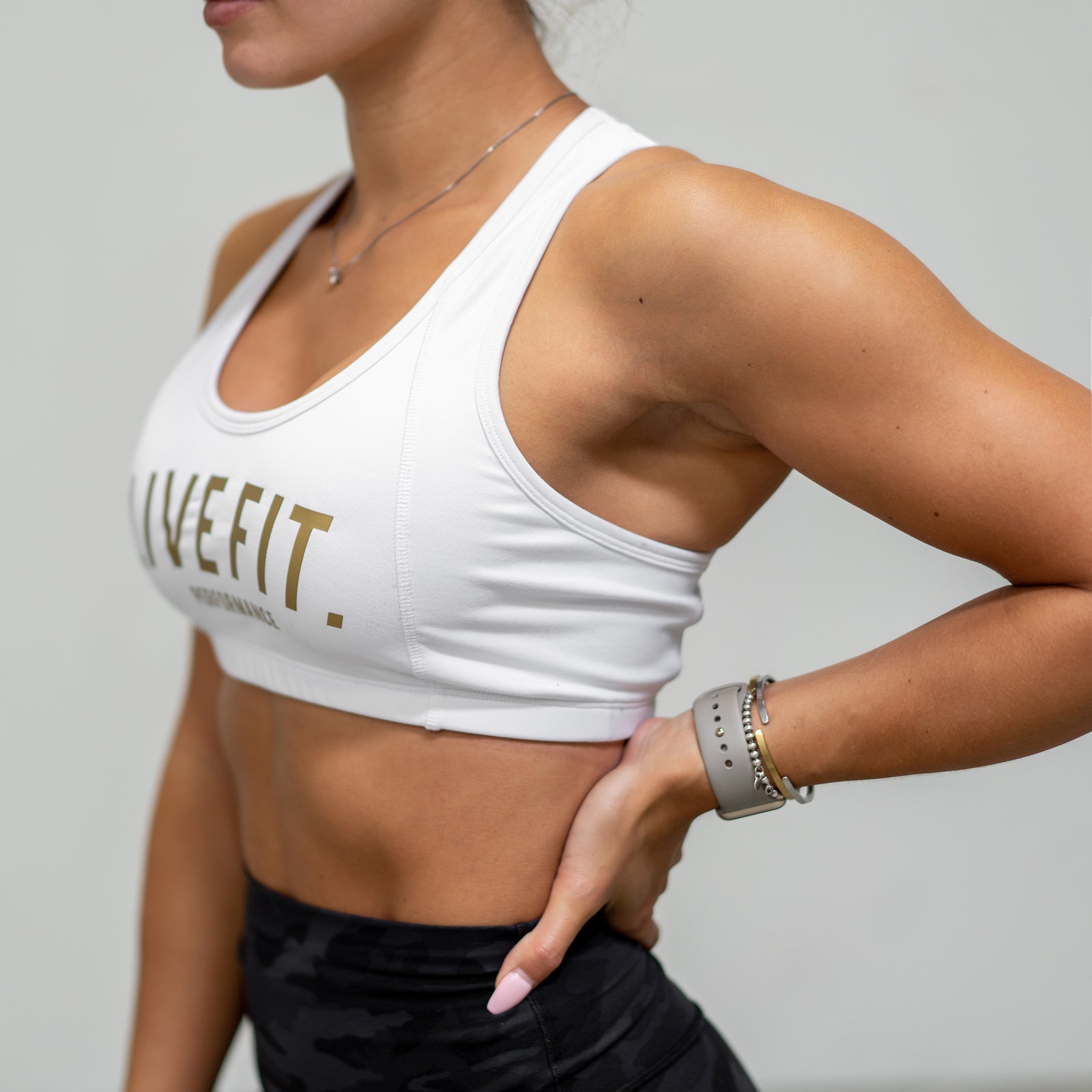 Live Fit Apparel Gold Edition Sports Bra - White - LVFT 