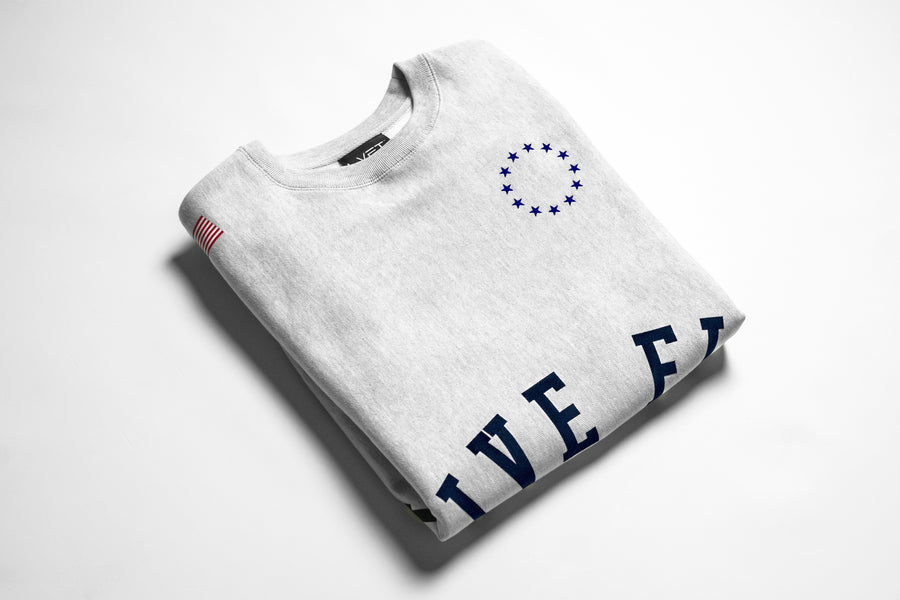 Heavyweight Short Sleeve Crewneck - Heather Grey / Navy