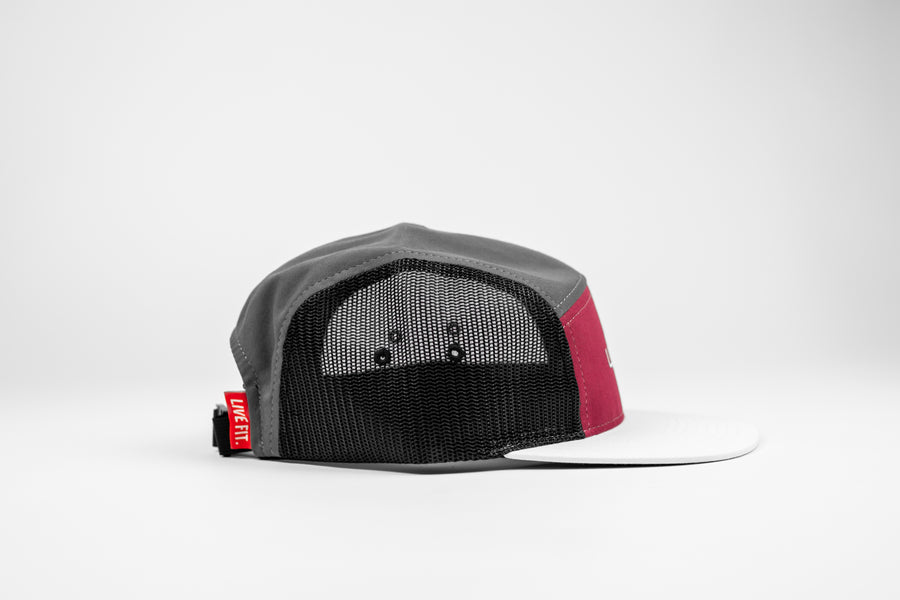 Mesh 5 Panel Camper Cap - Maroon / Grey / Black / White