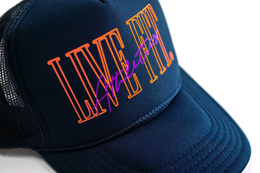 5 Panel Foam Trucker Hat  - Navy / Orange