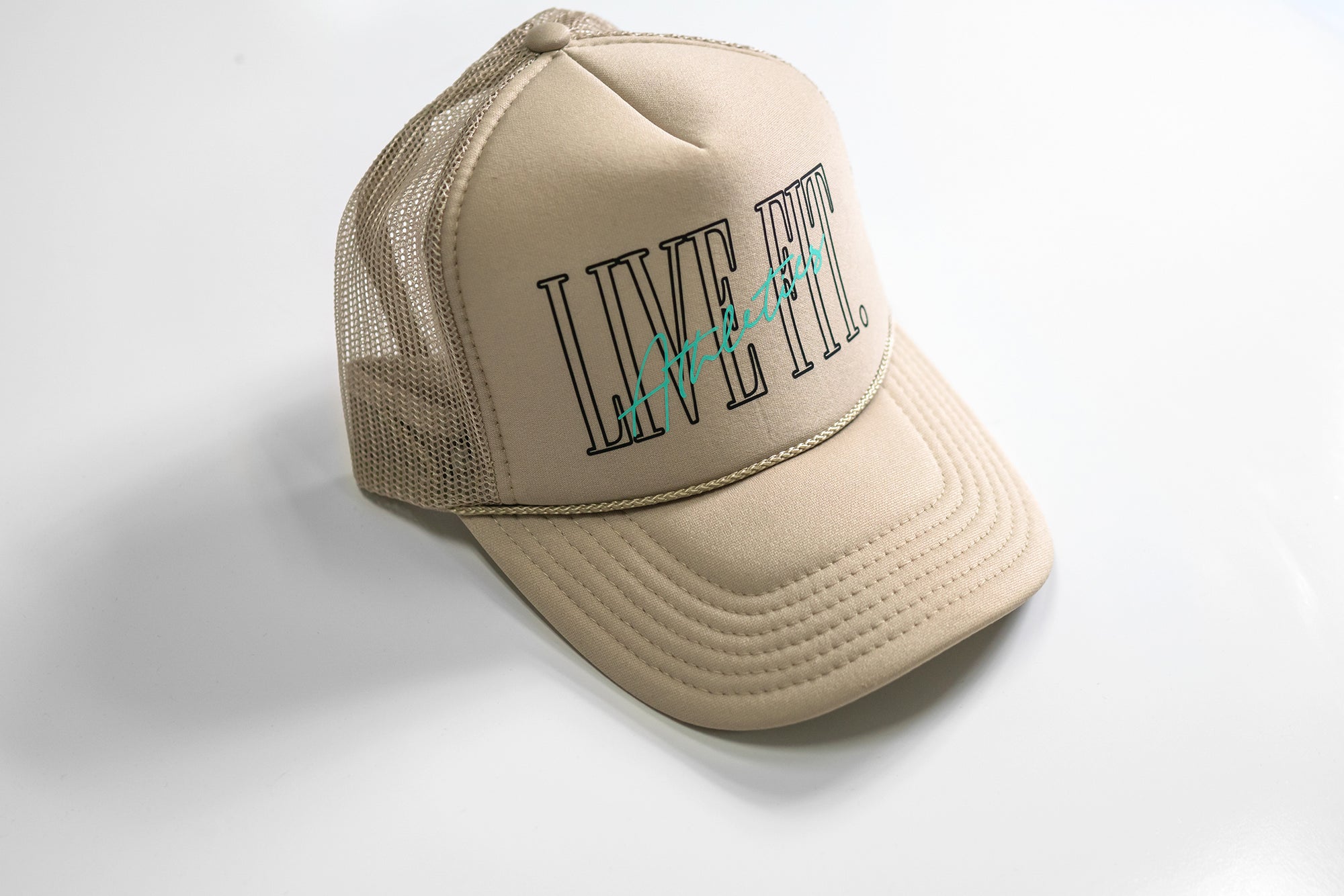 5 Panel Foam Trucker Hat  - Khaki/Black/Teal