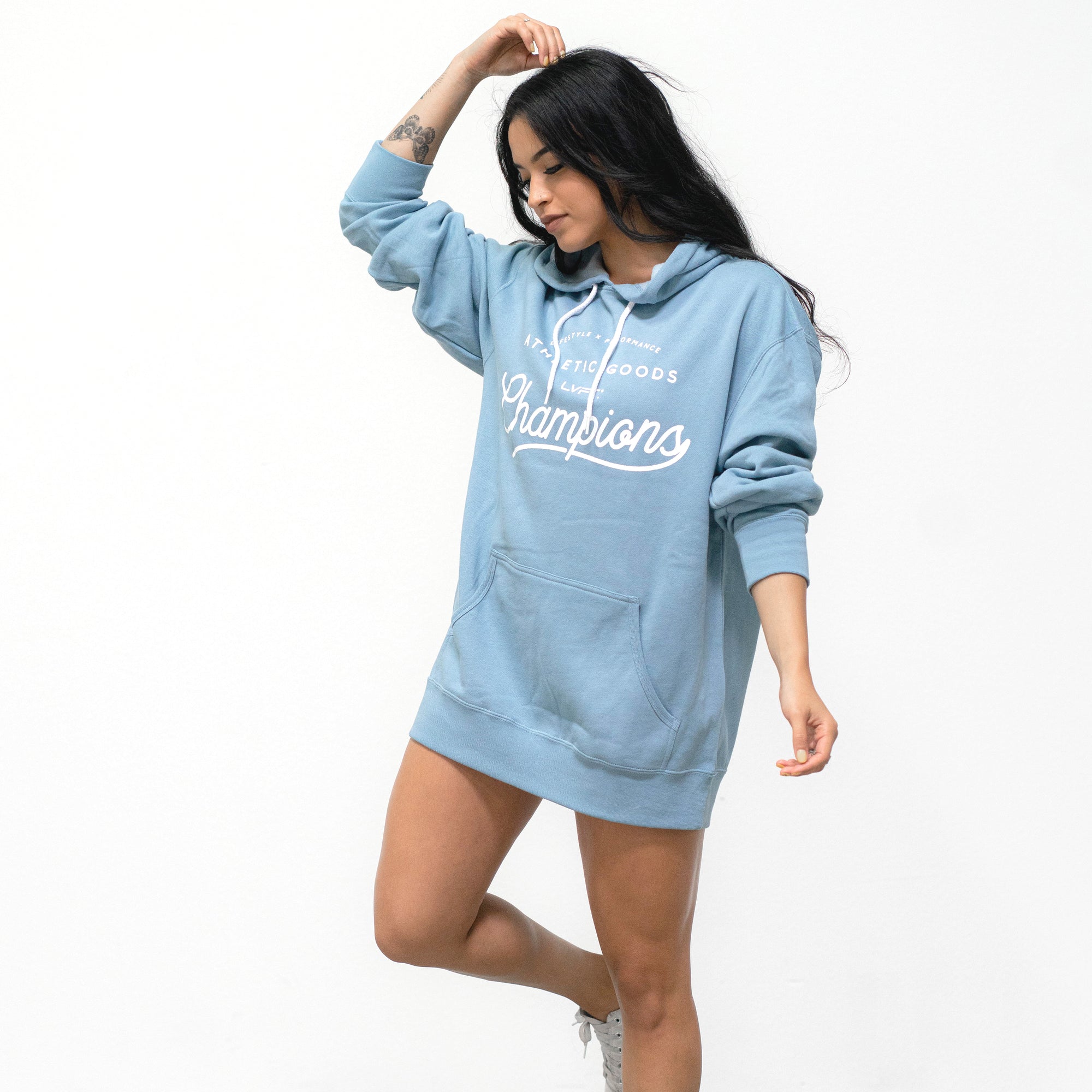 Champion Script Hoodie Misty Blue Live Apparel