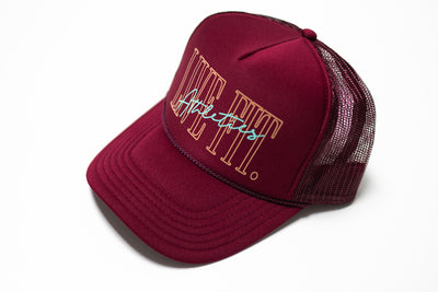 Maroon Cotton Trucker Hat with White Mesh and 3.5 Leather