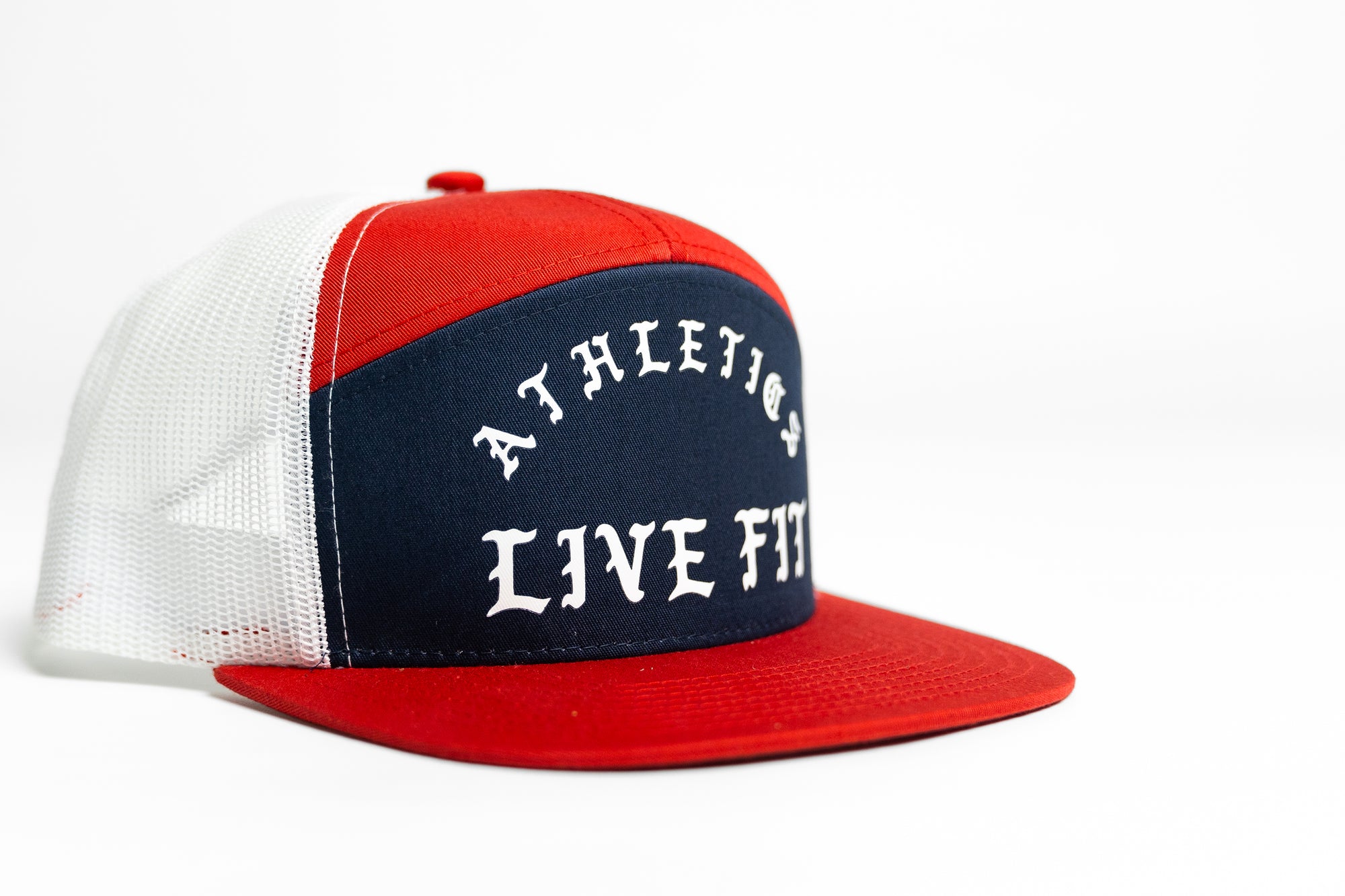 7 Panel Athletics Trucker Snapback - Red White Navy