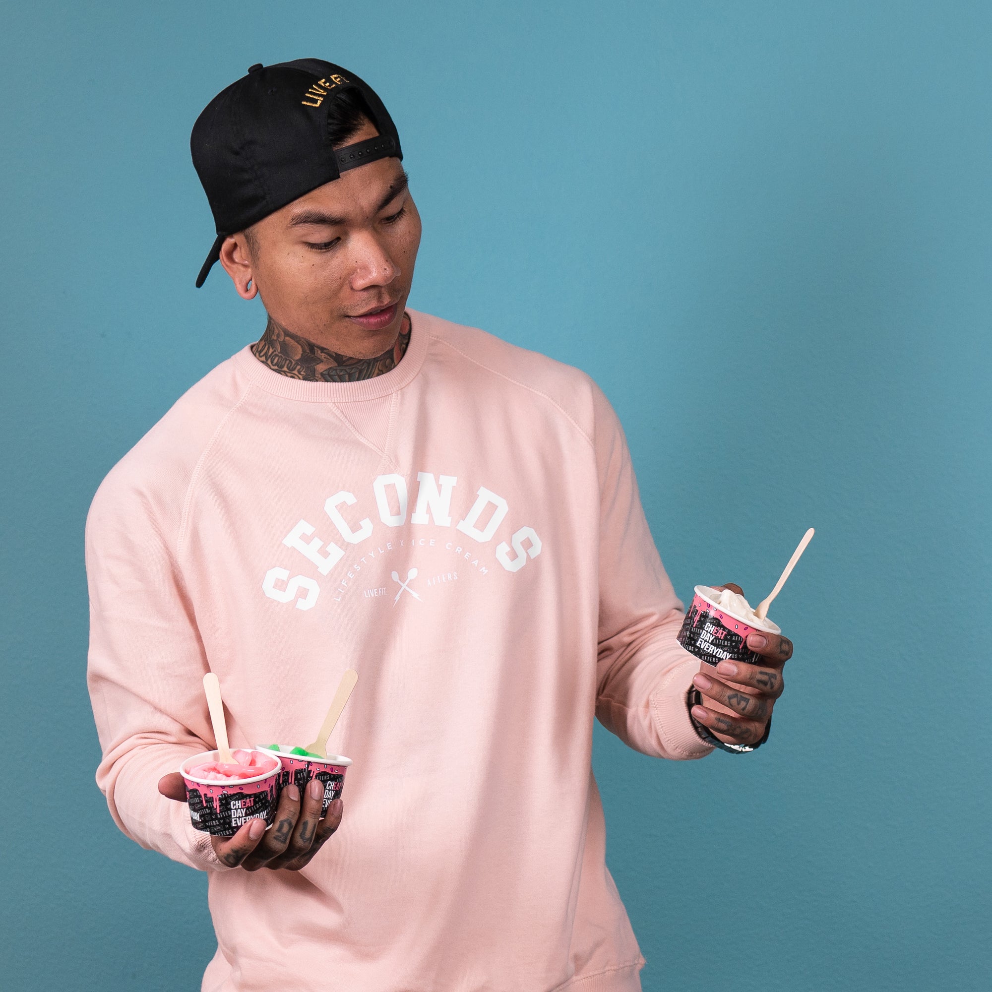 Live Fit Apparel and Afters Ice Creams BFS SECONDS CREWNECK - CORAL - LVFT 