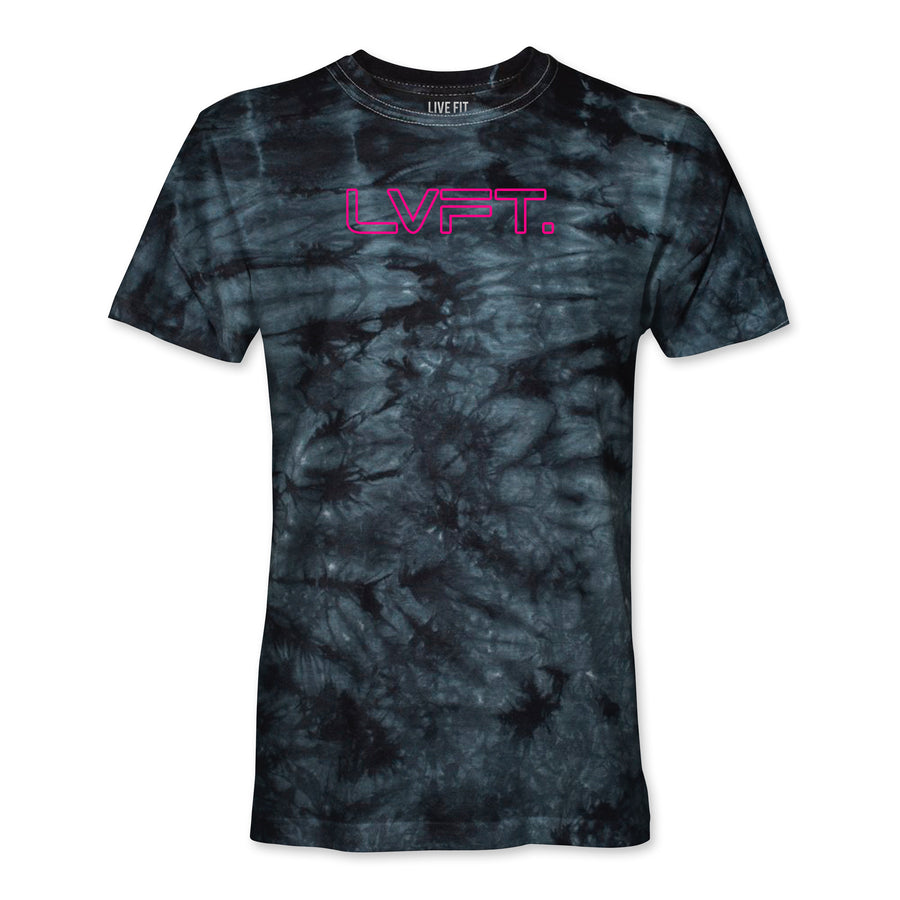 Outline Tie Dye Tee - Black - Neon Pink