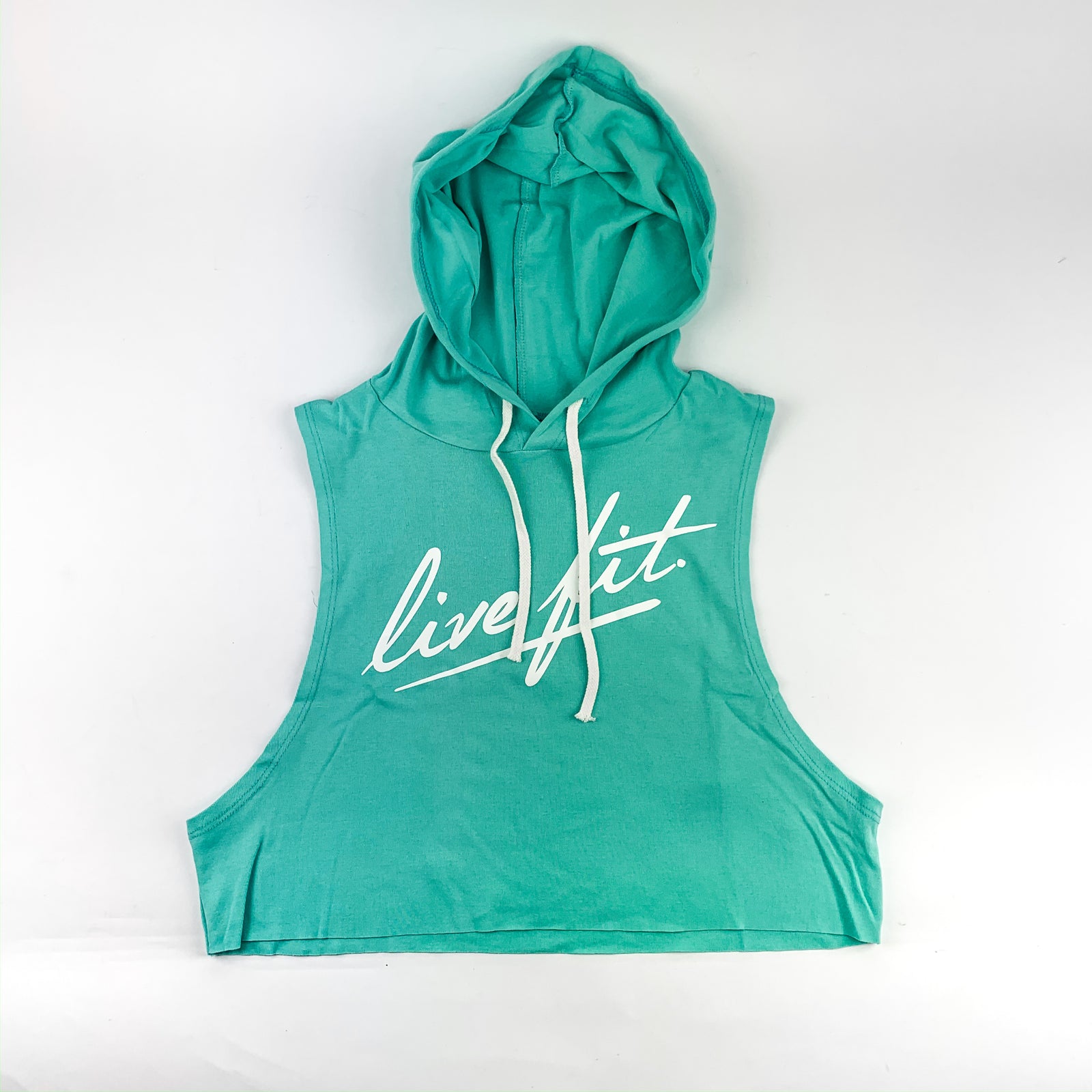 Strike Crop Sleeveless Hoodie - Teal