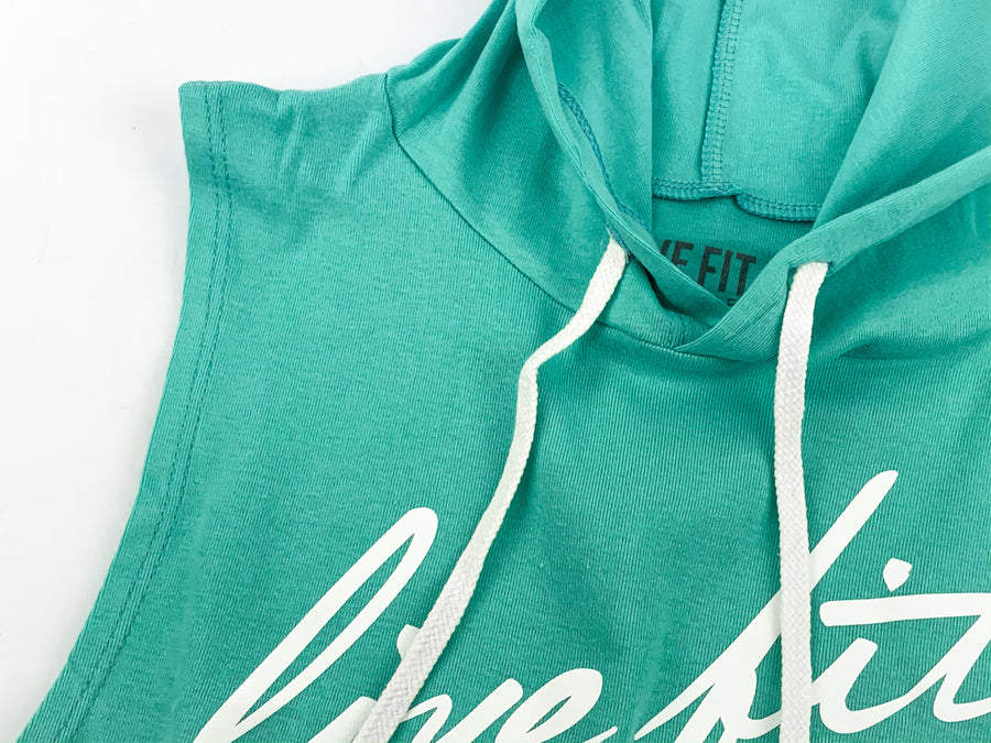 Strike Crop Sleeveless Hoodie - Teal